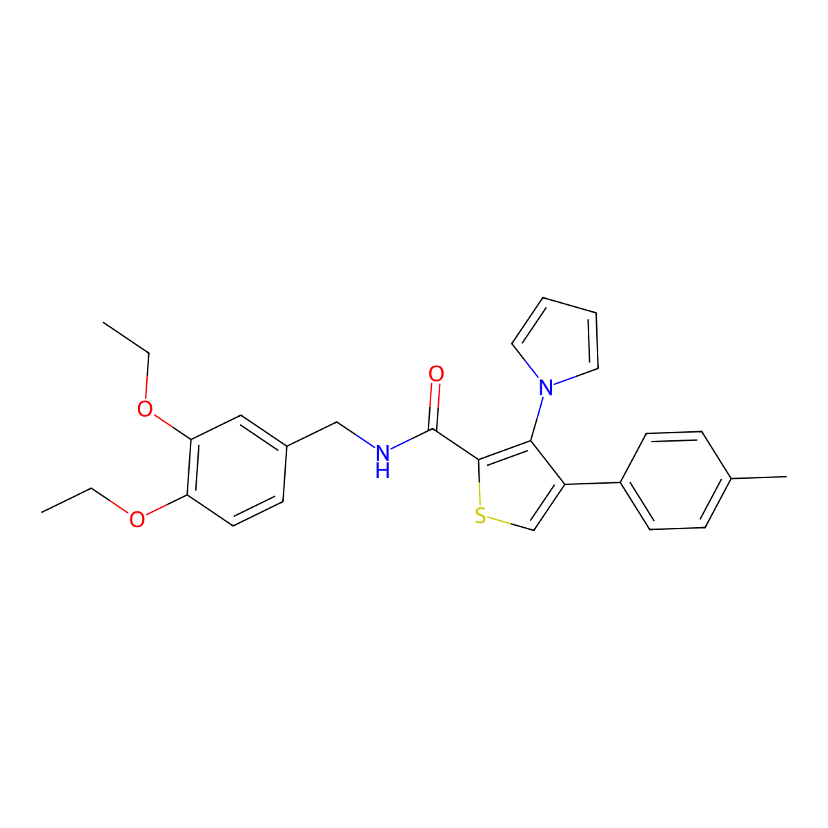 N-(3,4-diethoxybenzyl)-4-(4-methylphenyl)-3-(1H-pyrrol-1-yl)thiophene-2-carboxamide molecular structure, CAS 1291871-47-0