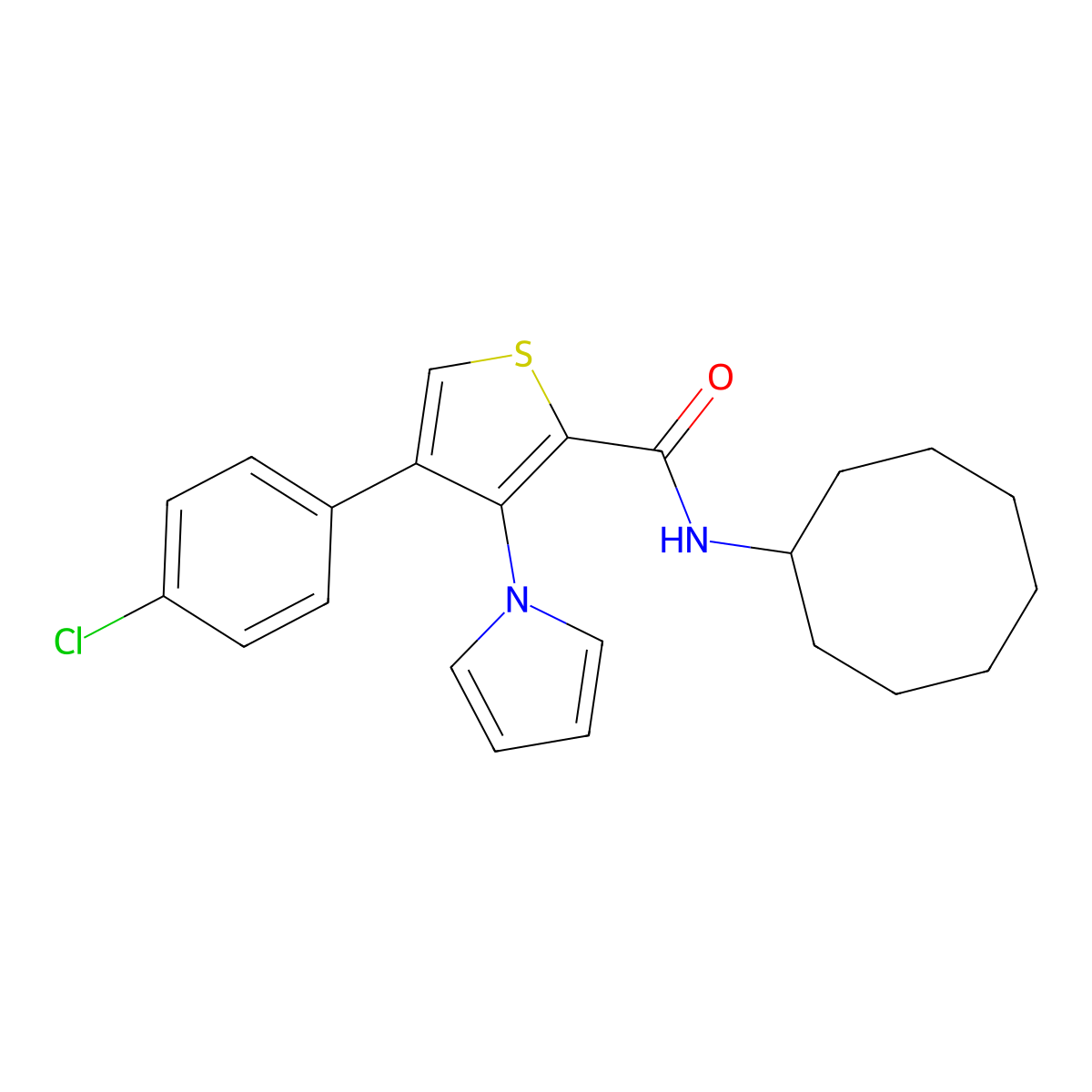 4-(4-chlorophenyl)-N-cyclooctyl-3-(1H-pyrrol-1-yl)thiophene-2-carboxamide molecular structure, CAS 1291871-58-3