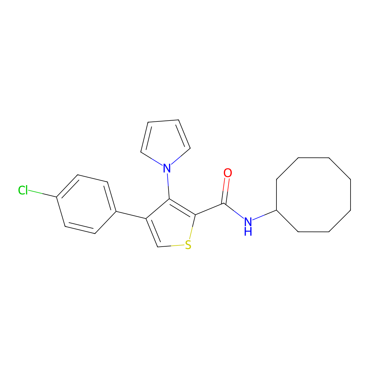 4-(4-chlorophenyl)-N-cyclooctyl-3-(1H-pyrrol-1-yl)thiophene-2-carboxamide molecular structure, CAS 1291871-58-3