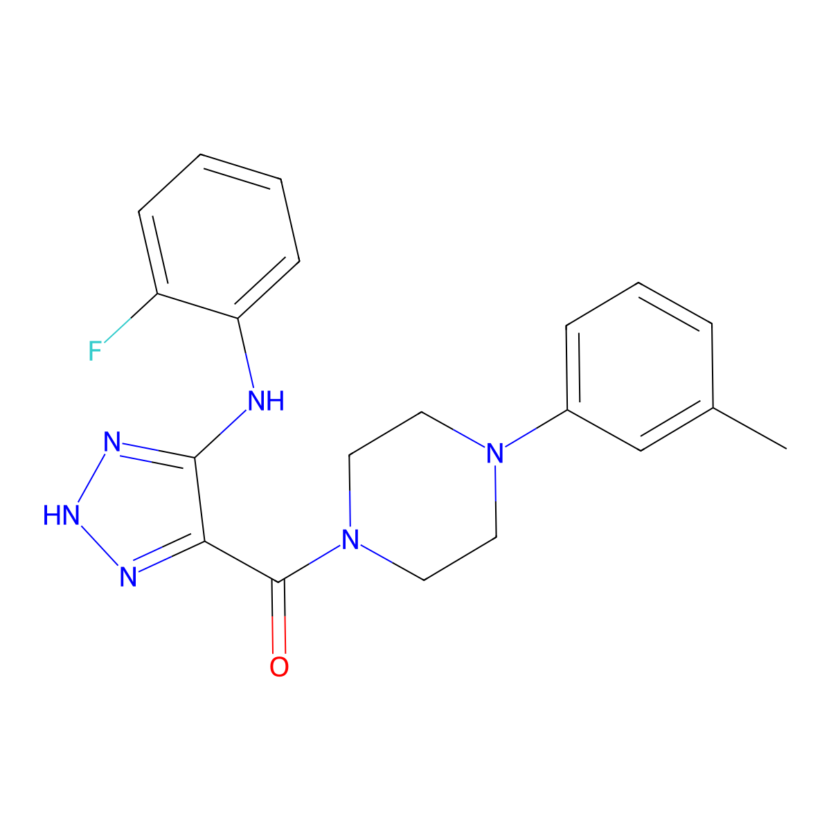 {5-[(2-fluorophenyl)amino]-1H-1,2,3-triazol-4-yl}[4-(3-methylphenyl)piperazin-1-yl]methanone molecular structure, CAS 1291872-65-5