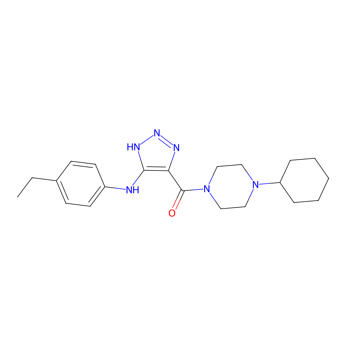 (4-cyclohexylpiperazin-1-yl)(5-((4-ethylphenyl)amino)-1H-1,2,3-triazol-4-yl)methanone molecular structure, CAS 1291873-51-2