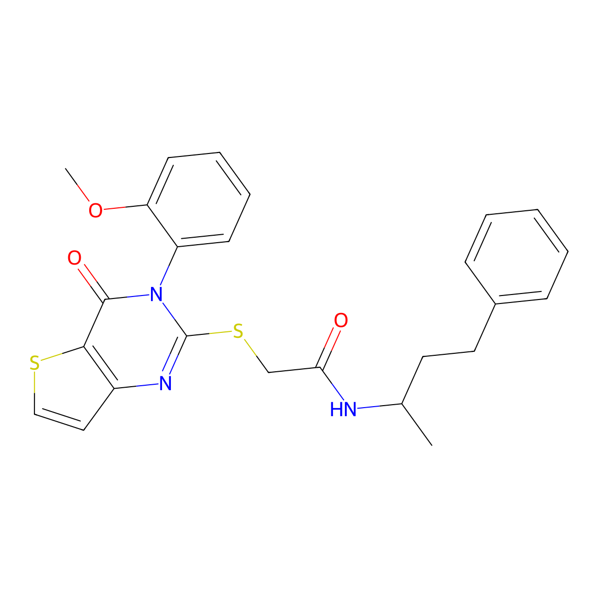 2-{[3-(2-methoxyphenyl)-4-oxo-3,4-dihydrothieno[3,2-d]pyrimidin-2-yl]sulfanyl}-N-(4-phenylbutan-2-yl)acetamide molecular structure, CAS 1291873-77-2