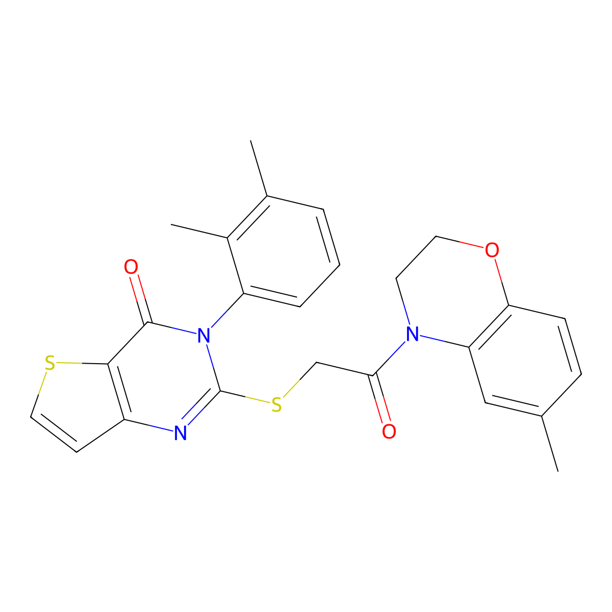 3-(2,3-dimethylphenyl)-2-{[2-(6-methyl-2,3-dihydro-4H-1,4-benzoxazin-4-yl)-2-oxoethyl]sulfanyl}thieno[3,2-d]pyrimidin-4(3H)-one molecular structure, CAS 1291873-88-5
