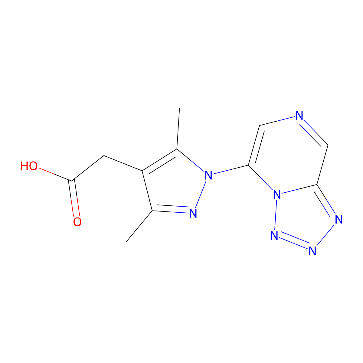 2-(3,5-dimethyl-1-{[1,2,3,4]tetrazolo[1,5-a]pyrazin-5-yl}-1H-pyrazol-4-yl)acetic acid molecular structure, CAS 1291943-51-5