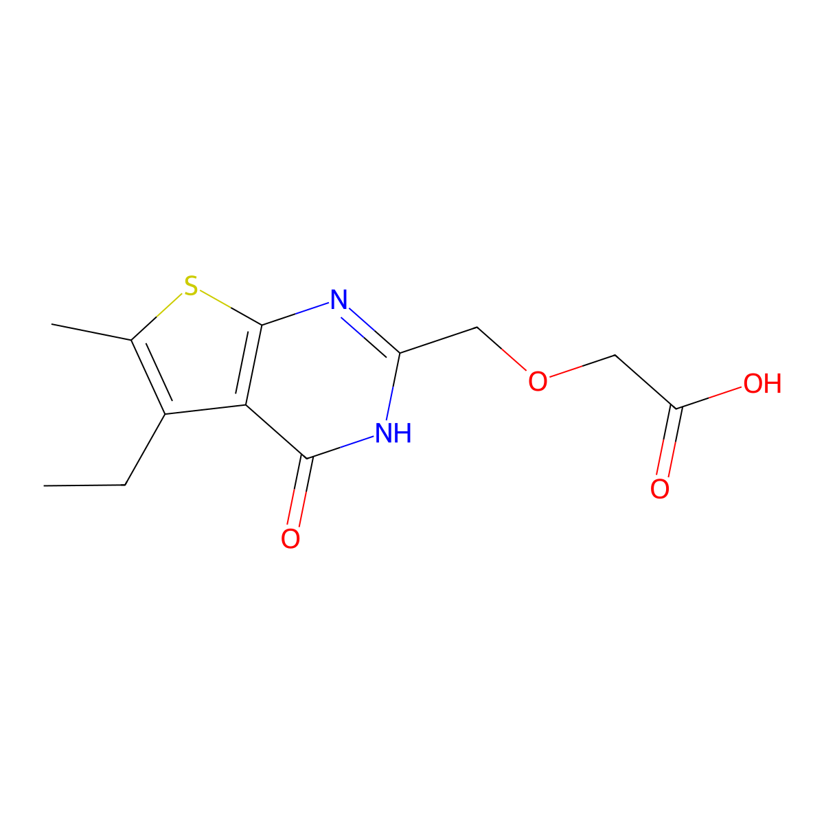 2-({5-ethyl-6-methyl-4-oxo-1H,4H-thieno[2,3-d]pyrimidin-2-yl}methoxy)acetic acid molecular structure, CAS 1291949-42-2