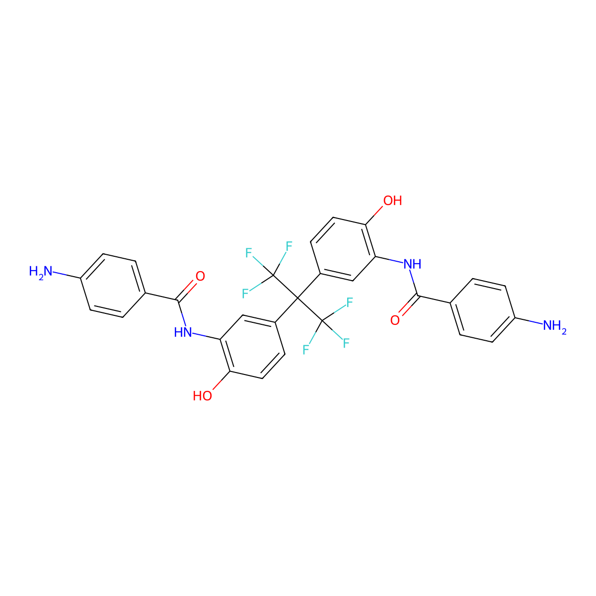 N,N'-((Perfluoropropane-2,2-diyl)bis(6-hydroxy-3,1-phenylene))bis(4-aminobenzamide) molecular structure, CAS 129197-38-2
