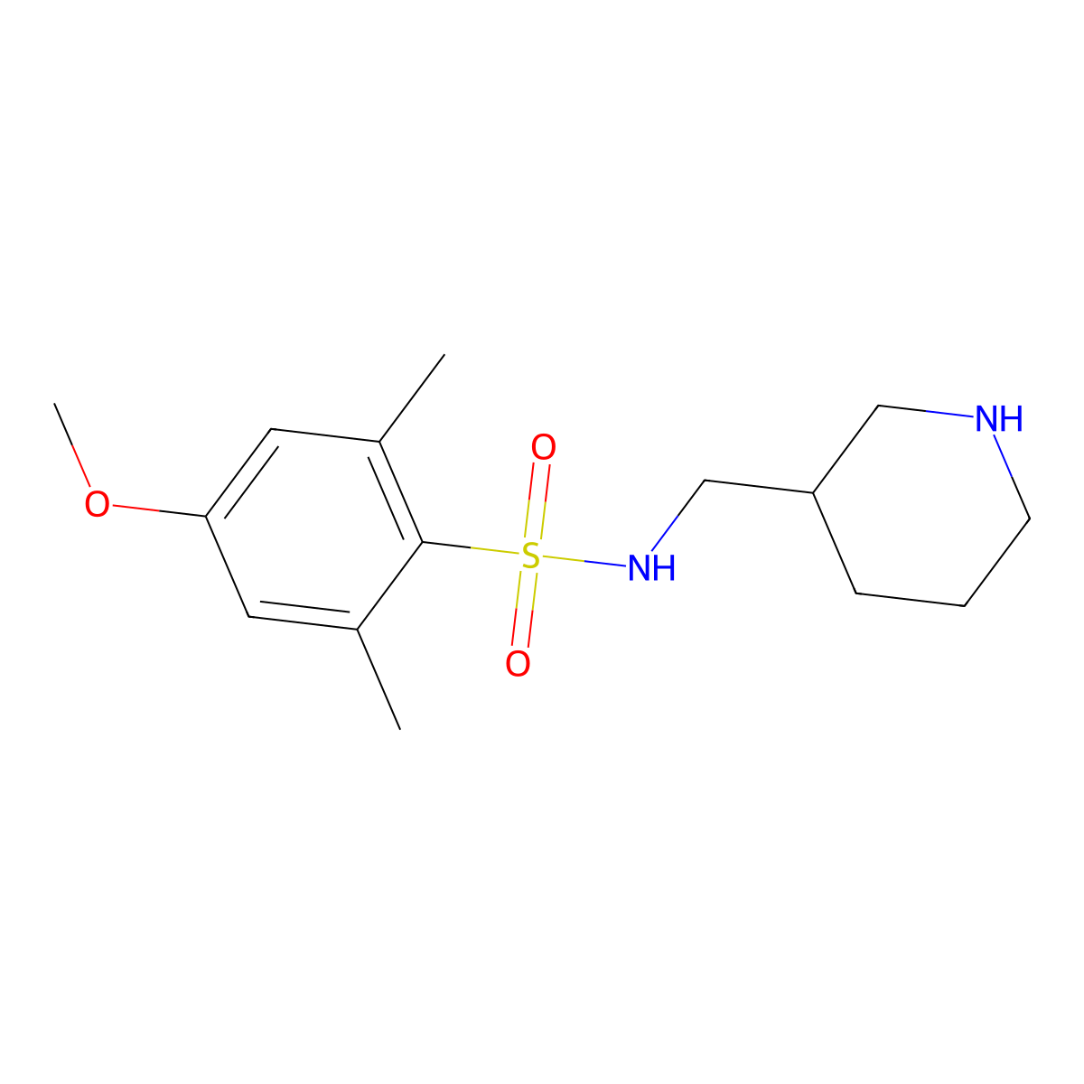 4-methoxy-2,6-dimethyl-N-[(piperidin-3-yl)methyl]benzene-1-sulfonamide molecular structure, CAS 1292040-07-3