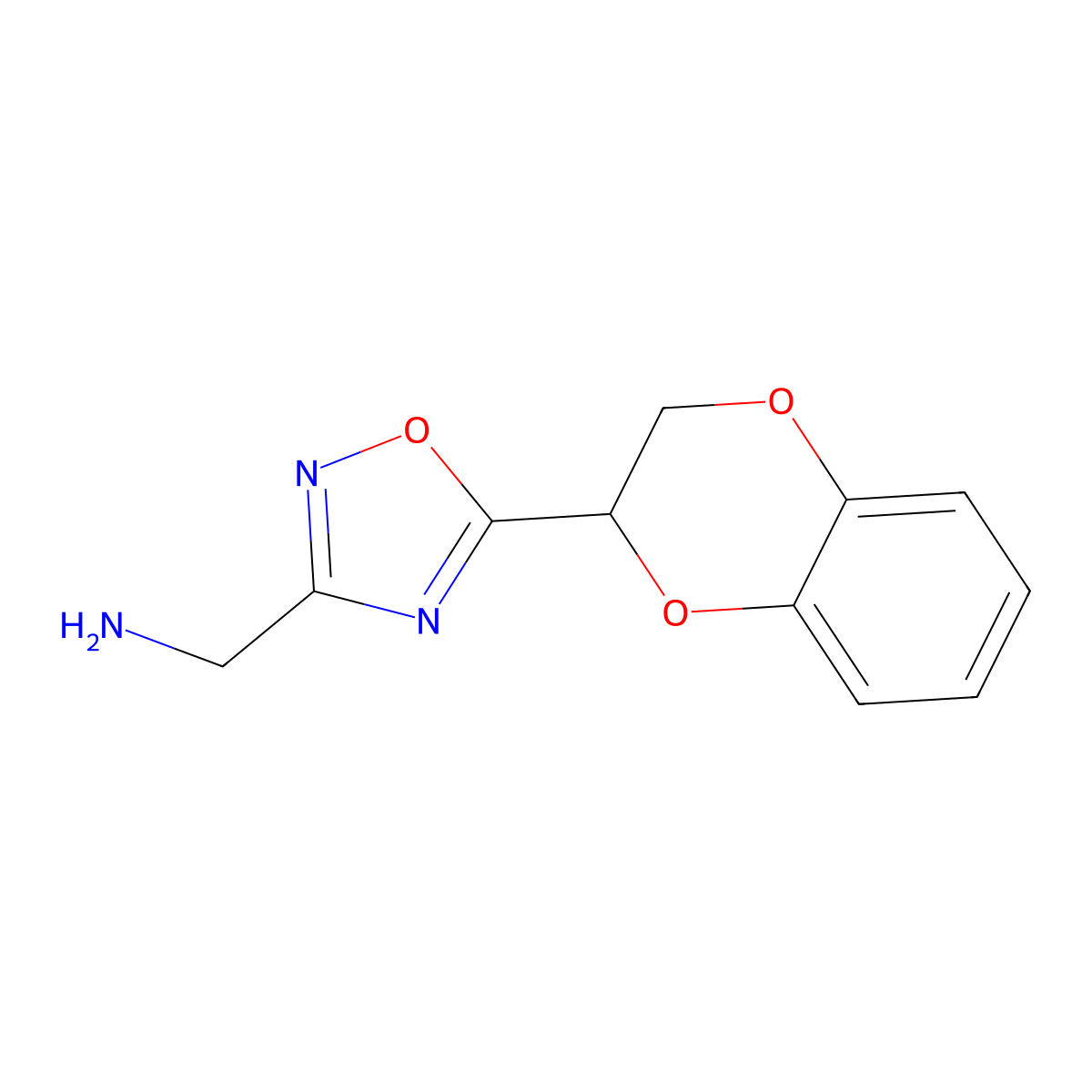 [5-(2,3-Dihydro-1,4-benzodioxin-2-yl)-1,2,4-oxadiazol-3-yl]methanamine molecular structure, CAS 1292109-50-2