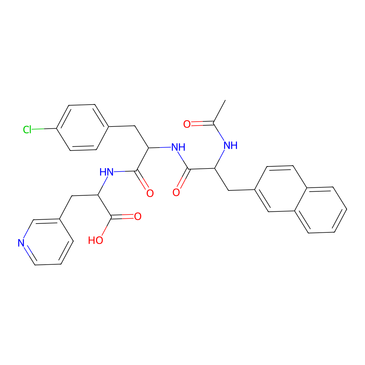 (R)-2-((R)-2-((R)-2-Acetamido-3-(naphthalen-2-yl)propanamido)-3-(4-chlorophenyl)propanamido)-3-(pyridin-3-yl)propanoic acid molecular structure, CAS 129225-22-5