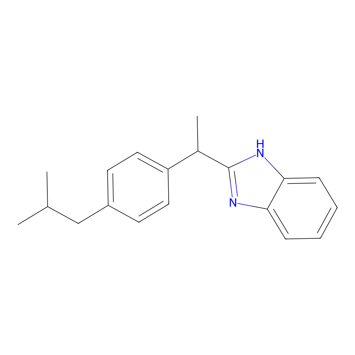 1H-Benzimidazole, 2-[1-[4-(2-methylpropyl)phenyl]ethyl]- molecular structure, CAS 129226-09-1