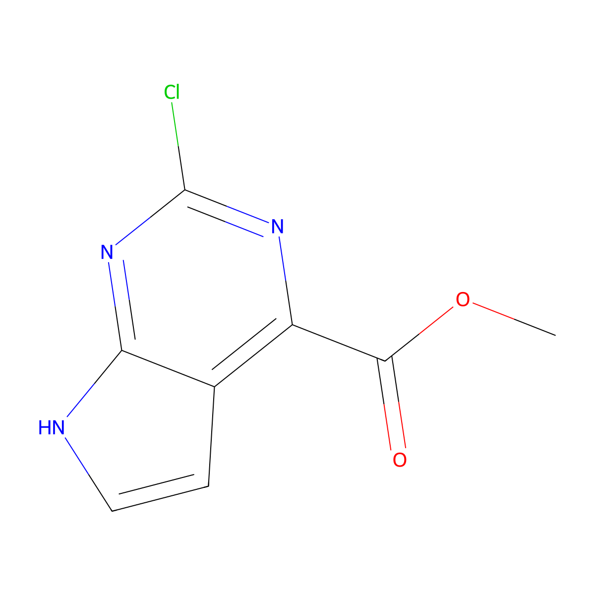 methyl 2-chloro-7H-pyrrolo[2,3-d]pyrimidine-4-carboxylate molecular structure, CAS 1292287-10-5