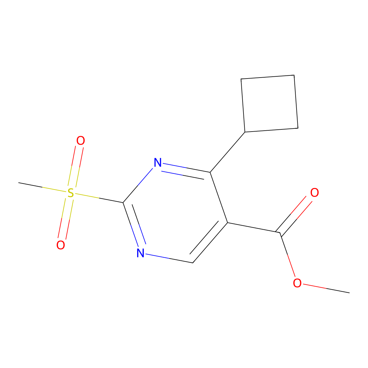 Methyl 4-cyclobutyl-2-(methylsulfonyl)pyrimidine-5-carboxylate molecular structure, CAS 1292289-41-8