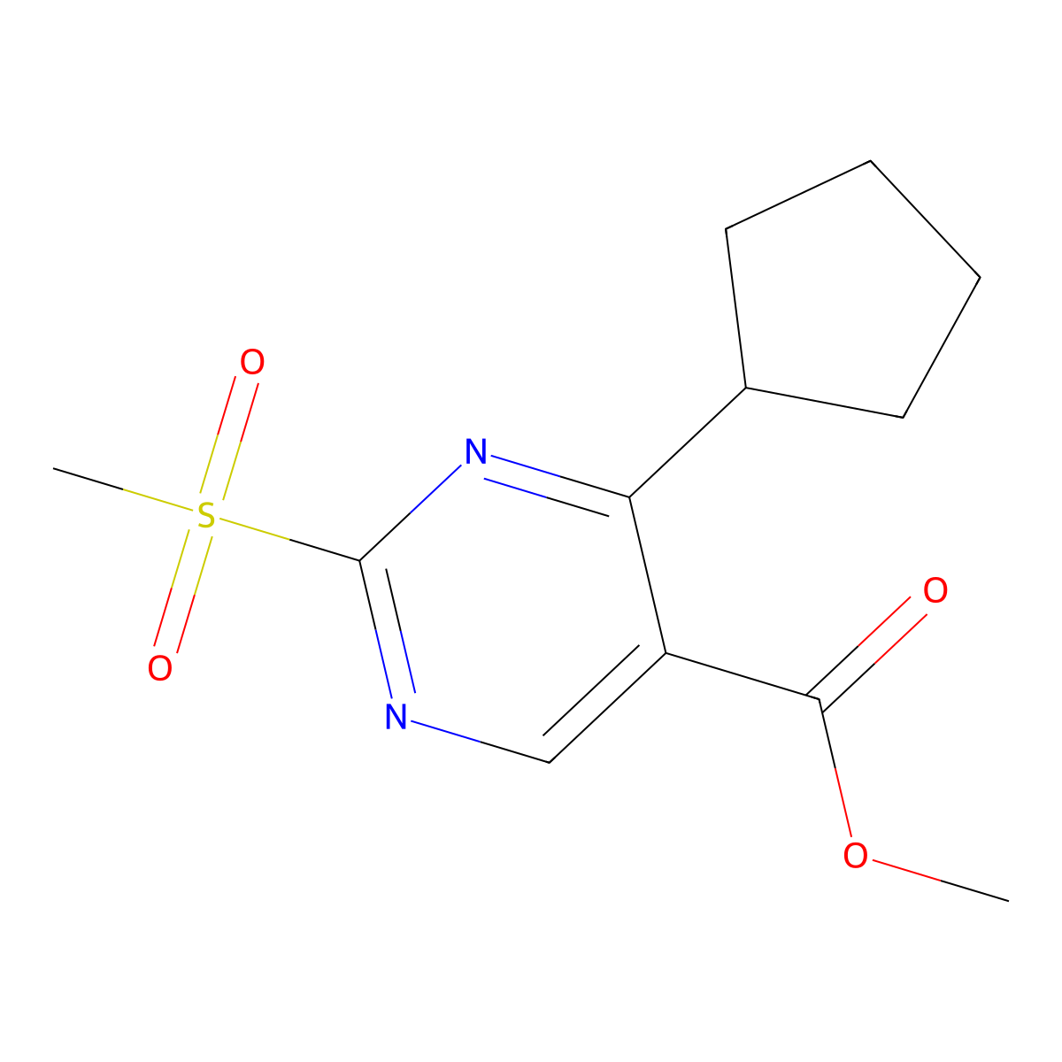 Methyl 4-cyclopentyl-2-(methylsulfonyl)pyrimidine-5-carboxylate molecular structure, CAS 1292289-62-3