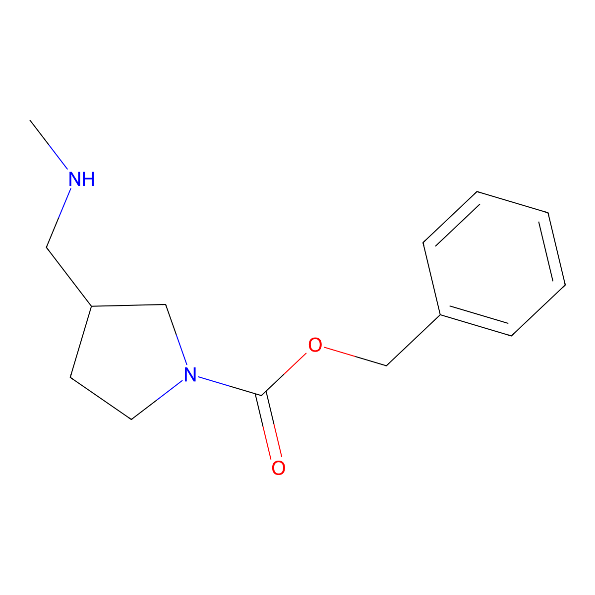 Benzyl 3-((methylamino)methyl)pyrrolidine-1-carboxylate molecular structure, CAS 1292369-15-3