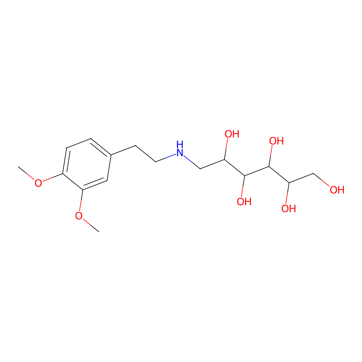 1-Deoxy-1-[[2-(3,4-dimethoxyphenyl)ethyl]amino]-D-glucitol molecular structure, CAS 129258-95-3