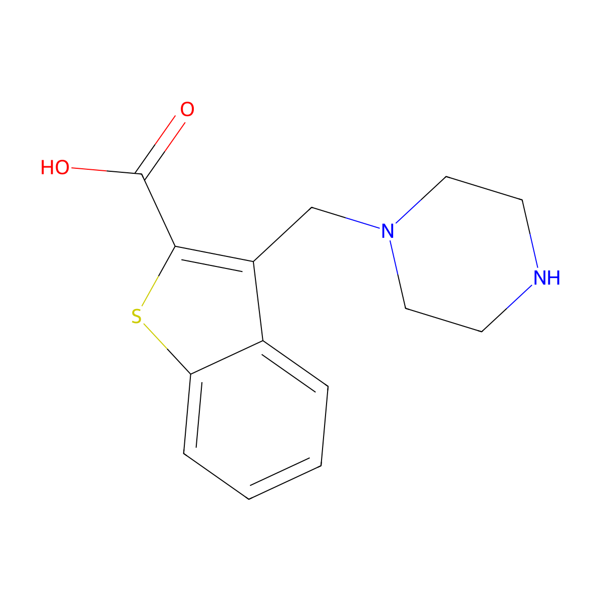 3-[(Piperazin-1-yl)methyl]-1-benzothiophene-2-carboxylic acid molecular structure, CAS 1292608-64-0