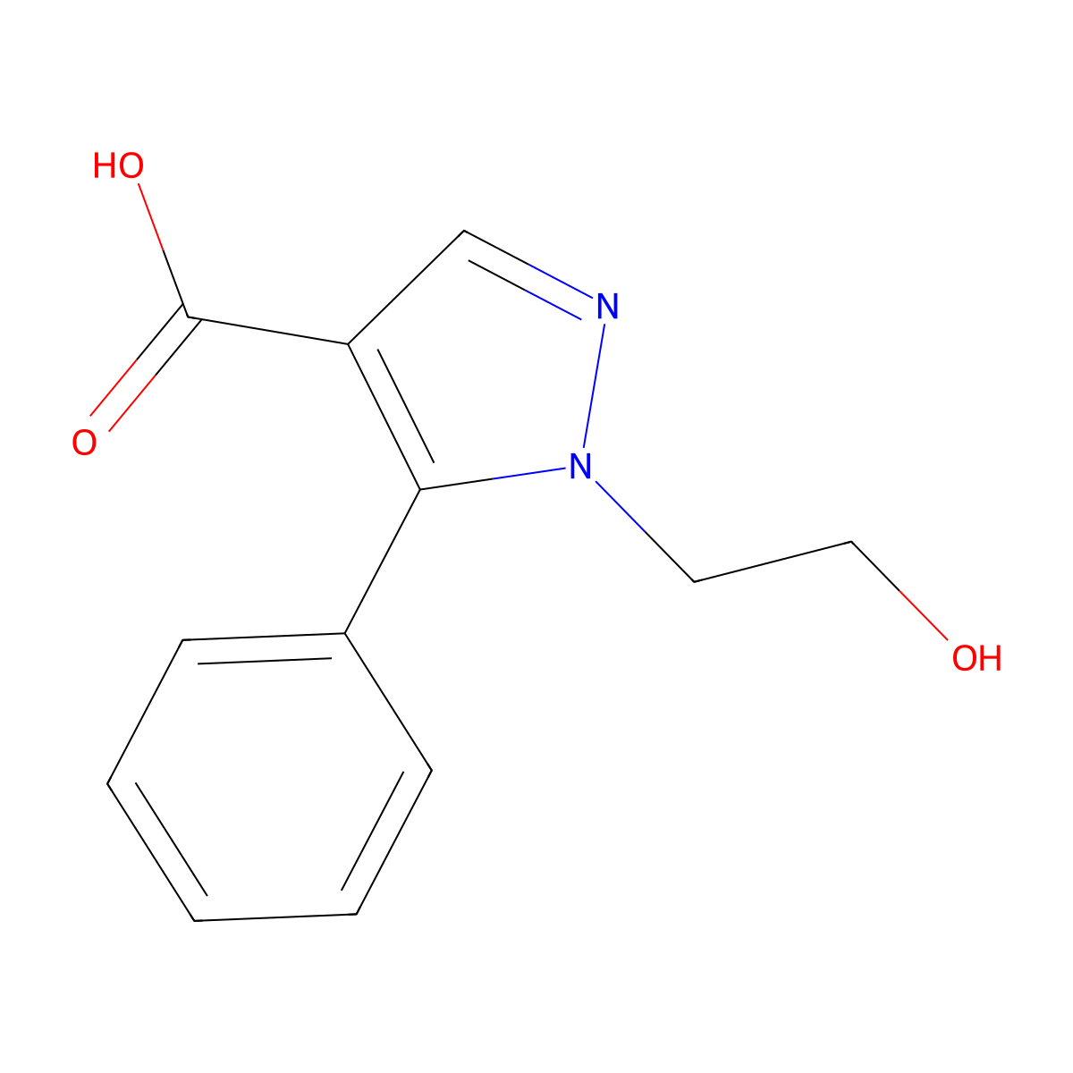 1-(2-hydroxyethyl)-5-phenyl-1H-pyrazole-4-carboxylic acid molecular structure, CAS 1292636-75-9