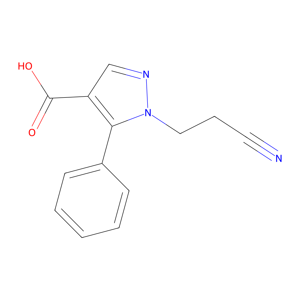 1-(2-cyanoethyl)-5-phenyl-1H-pyrazole-4-carboxylic acid molecular structure, CAS 1292636-76-0