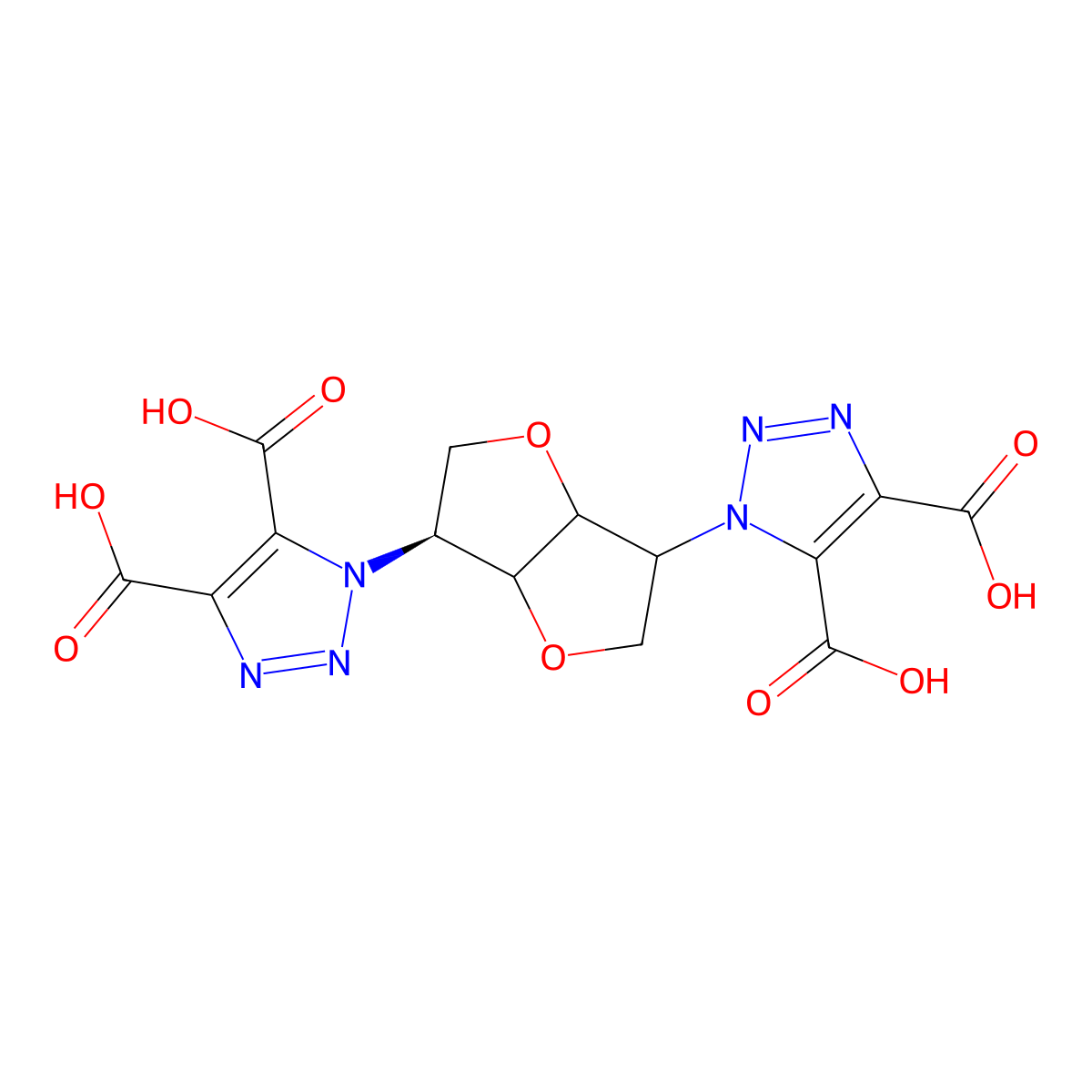 1-[(6S)-6-(dicarboxy-1H-1,2,3-triazol-1-yl)-hexahydrofuro[3,2-b]furan-3-yl]-1H-1,2,3-triazole-4,5-dicarboxylic acid molecular structure, CAS 1292812-23-7