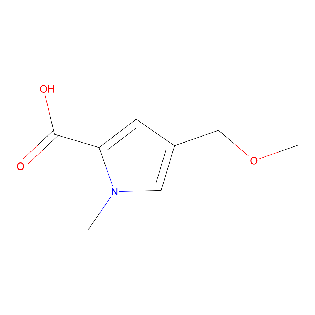 4-(methoxymethyl)-1-methyl-1H-pyrrole-2-carboxylic acid molecular structure, CAS 1292835-62-1