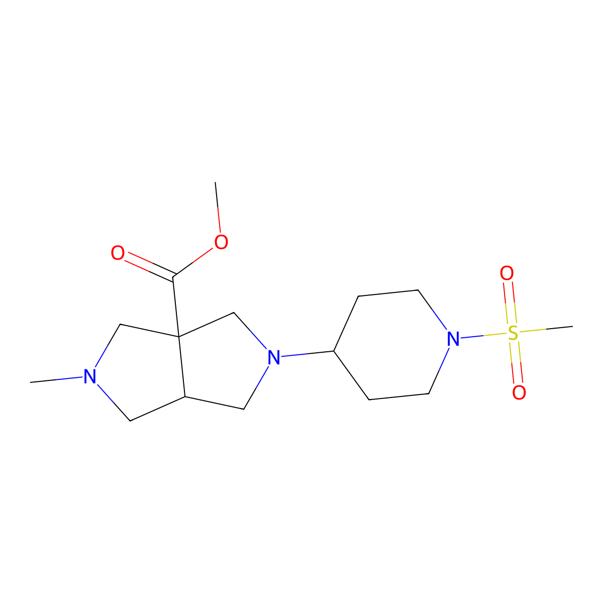 methyl (3aS,6aS)-2-methyl-5-(1-methylsulfonylpiperidin-4-yl)-3,4,6,6a-tetrahydro-1H-pyrrolo[3,4-c]pyrrole-3a-carboxylate molecular structure, CAS 1292904-75-6