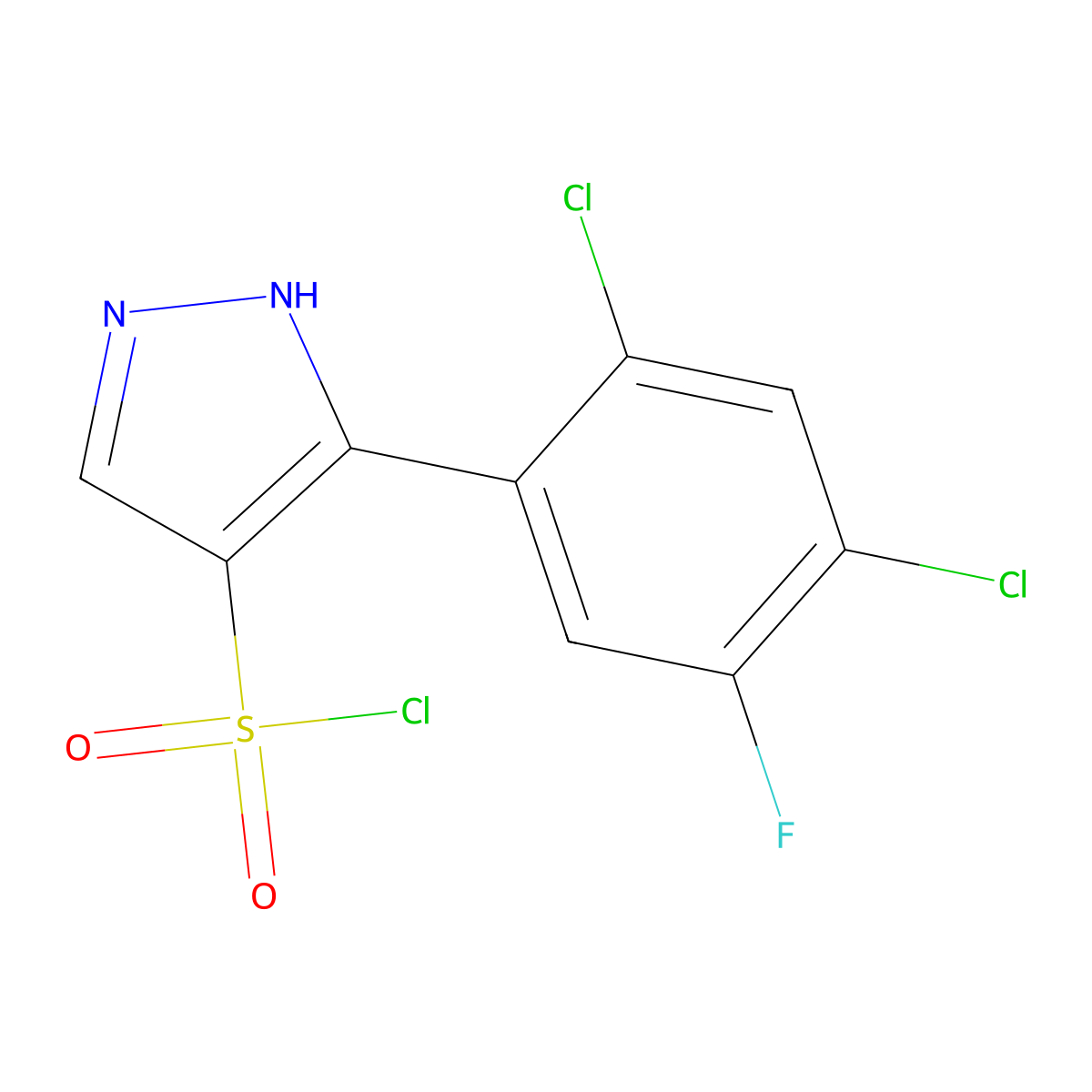 3-(2,4-Dichloro-5-fluorophenyl)-1H-pyrazole-4-sulfonyl chloride molecular structure, CAS 1293000-27-7