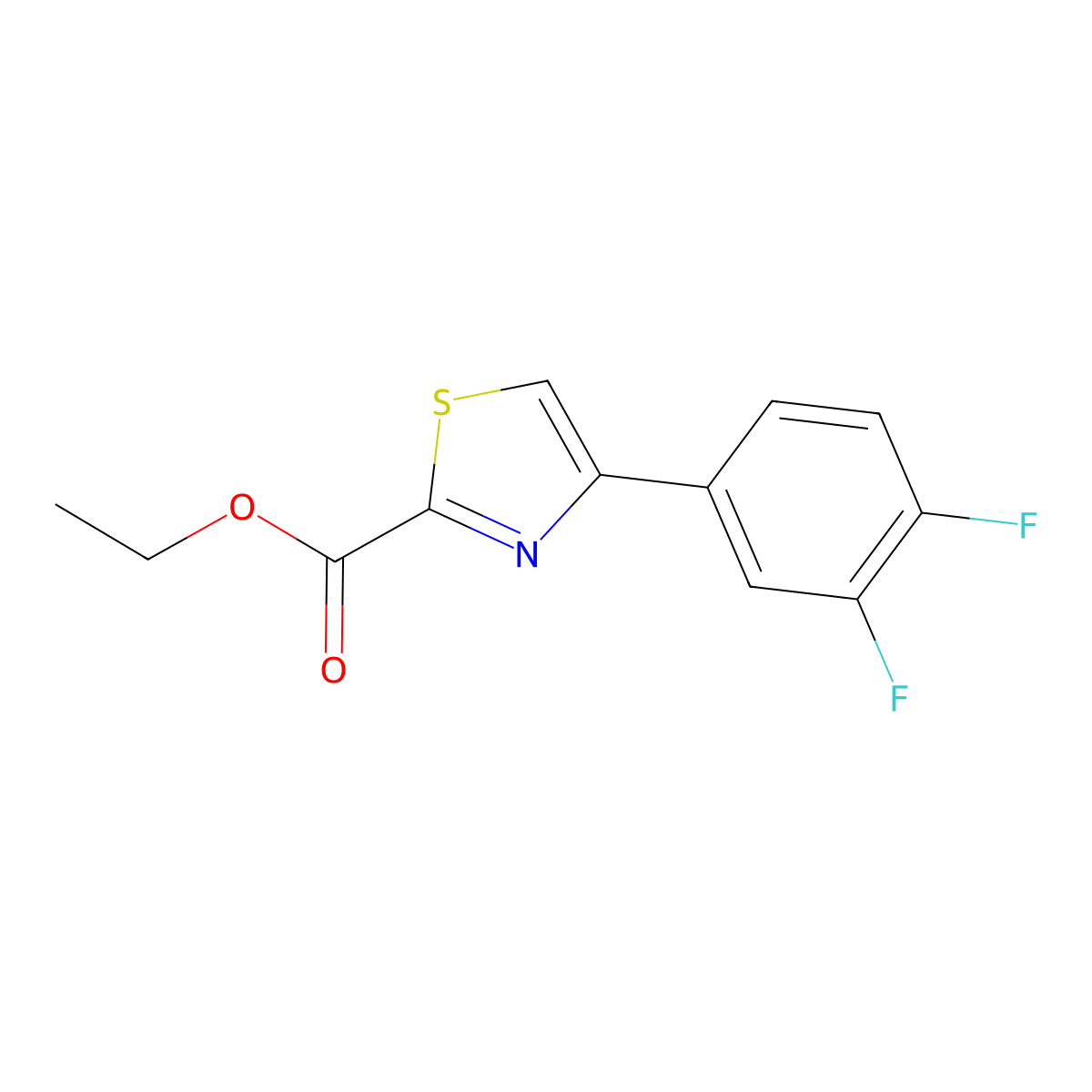 Ethyl 4-(3,4-difluorophenyl)-2-thiazolecarboxylate molecular structure, CAS 1293192-41-2