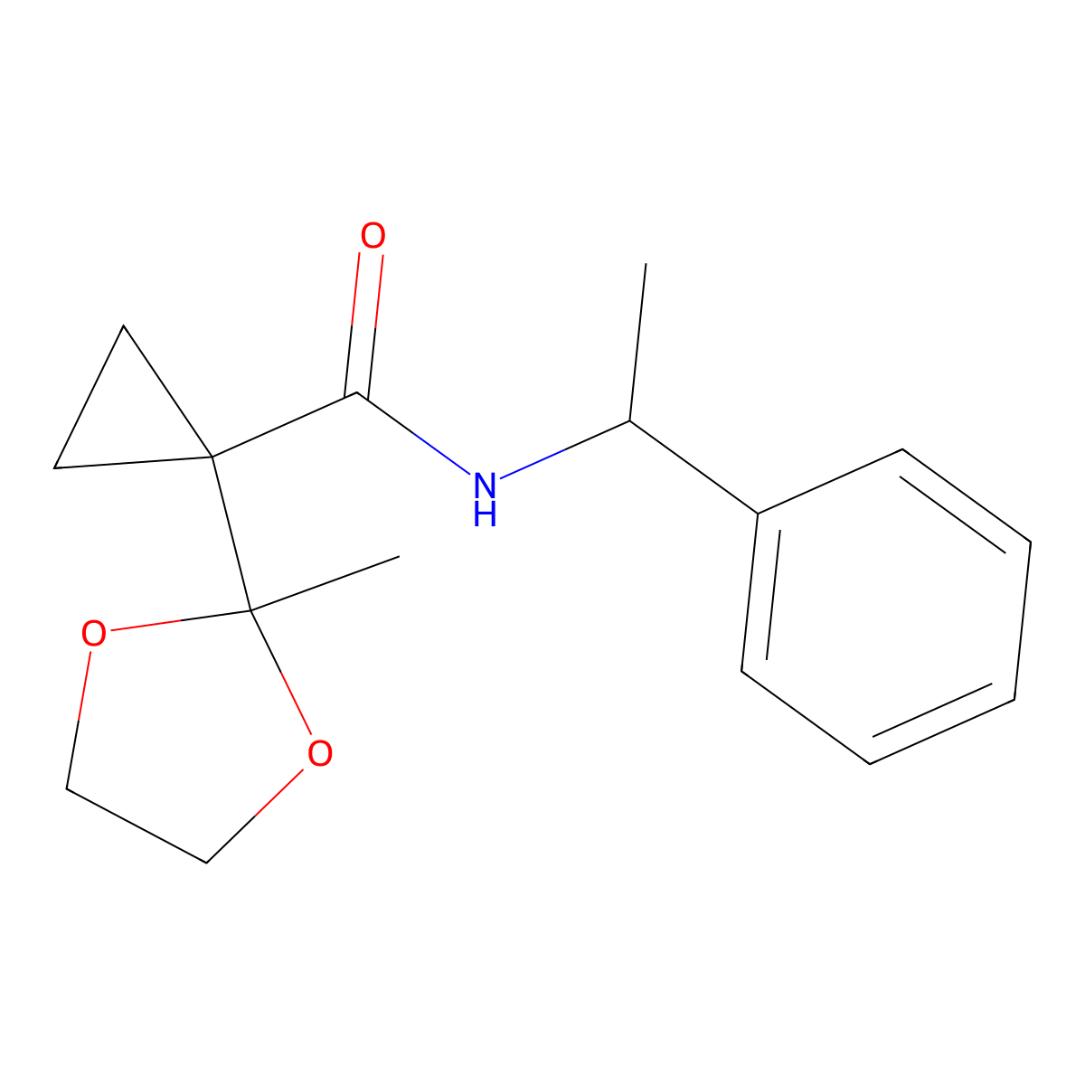 (R)-1-(2-Methyl-1,3-dioxolan-2-yl)-N-(1-phenylethyl)cyclopropanecarboxamide molecular structure, CAS 129321-57-9