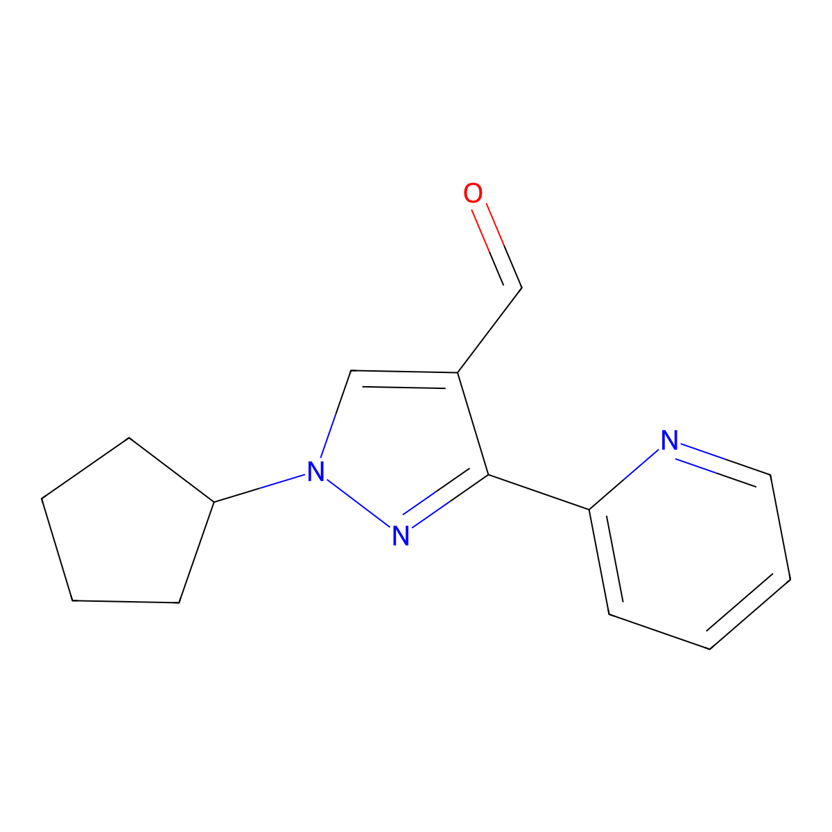 1-cyclopentyl-3-(pyridin-2-yl)-1H-pyrazole-4-carbaldehyde molecular structure, CAS 1293221-59-6