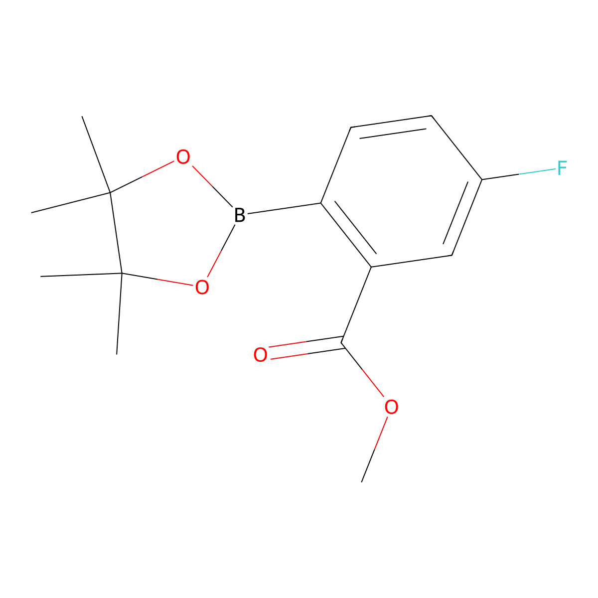 Methyl 5-fluoro-2-(4,4,5,5-tetramethyl-1,3,2-dioxaborolan-2-yl)benzoate molecular structure, CAS 1293284-58-8