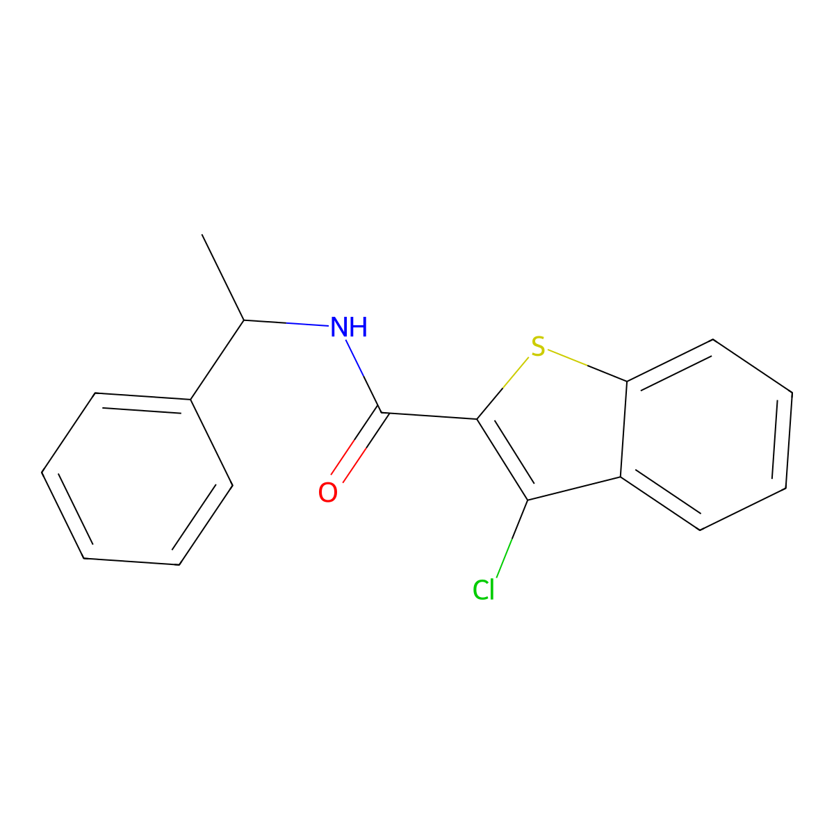 3-chloro-N-(1-phenylethyl)-1-benzothiophene-2-carboxamide molecular structure, CAS 129331-25-5