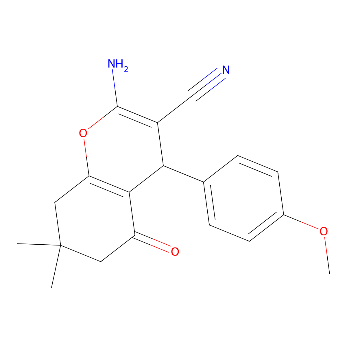 2-amino-4-(4-methoxyphenyl)-7,7-dimethyl-5-oxo-5,6,7,8-tetrahydro-4H-chromene-3-carbonitrile molecular structure, CAS 129354-36-5