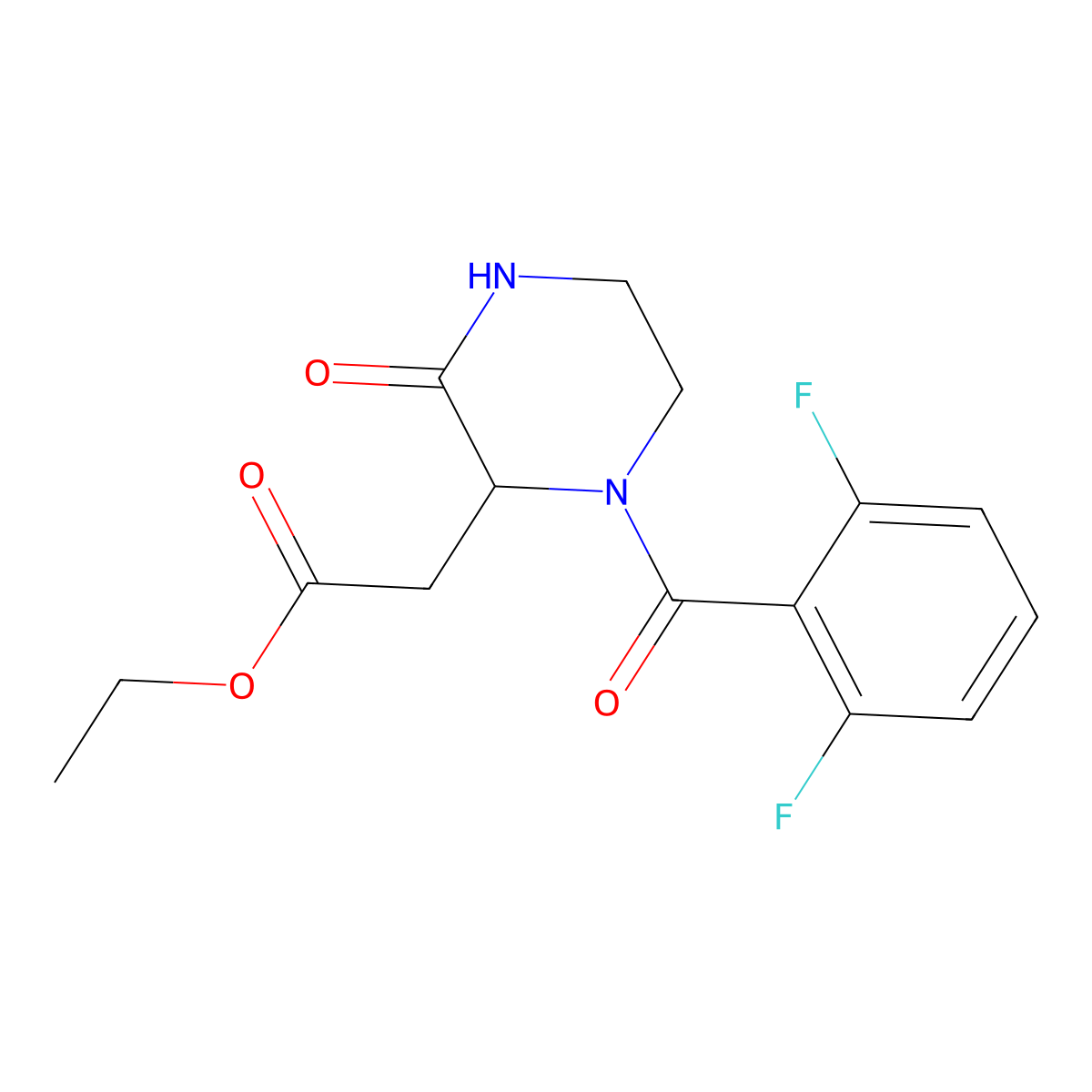 Ethyl 2-[1-(2,6-difluorobenzoyl)-3-oxo-2-piperazinyl]acetate molecular structure, CAS 129355-67-5