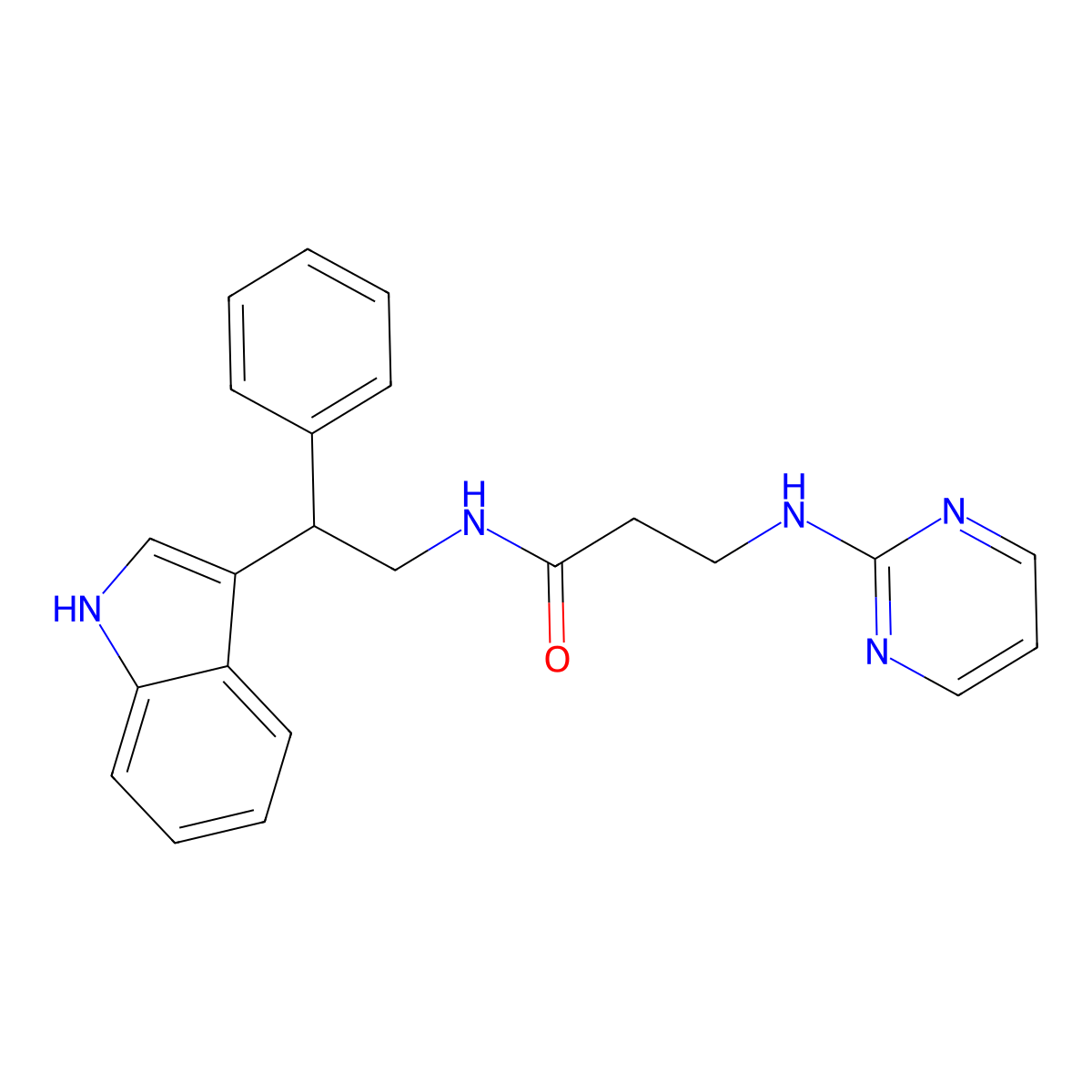 N-[2-(1H-indol-3-yl)-2-phenylethyl]-3-(2-pyrimidinylamino)propanamide molecular structure, CAS 1293740-90-5