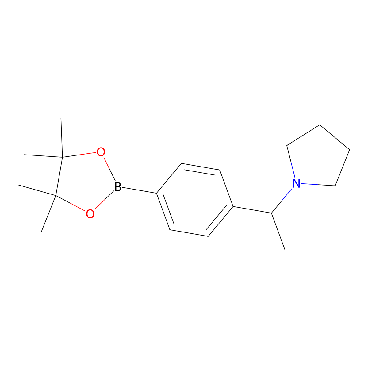 1-(1-(4-(4,4,5,5-Tetramethyl-1,3,2-dioxaborolan-2-yl)phenyl)ethyl)pyrrolidine molecular structure, CAS 1293917-82-4
