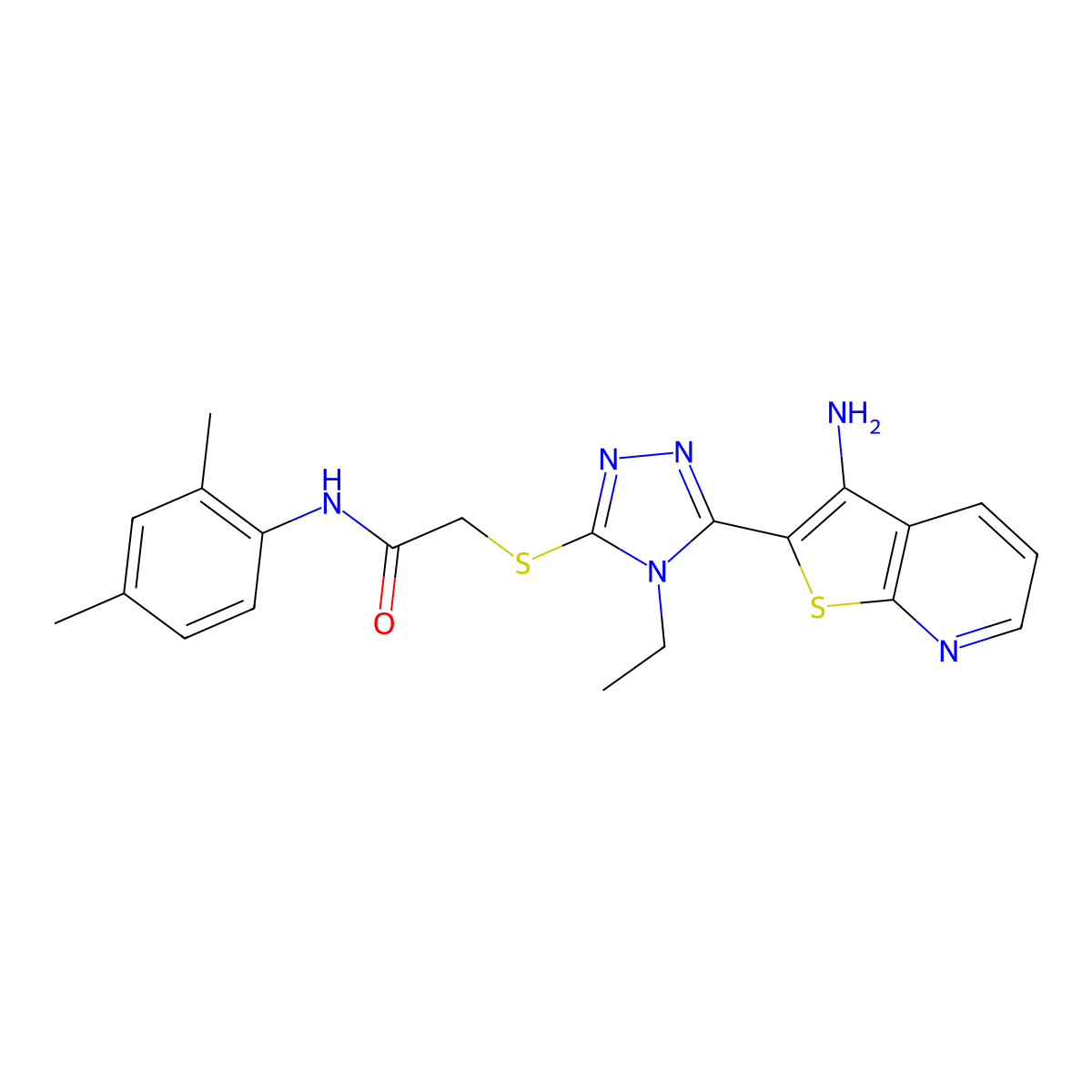 2-{[5-(3-aminothieno[2,3-b]pyridin-2-yl)-4-ethyl-4H-1,2,4-triazol-3-yl]thio}-N-(2,4-dimethylphenyl)acetamide molecular structure, CAS 1293922-15-2