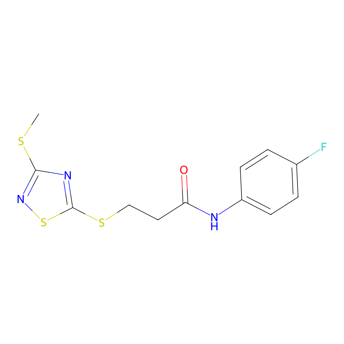 N-(4-fluorophenyl)-3-[(3-methylsulfanyl-1,2,4-thiadiazol-5-yl)sulfanyl]propanamide molecular structure, CAS 1293922-90-3