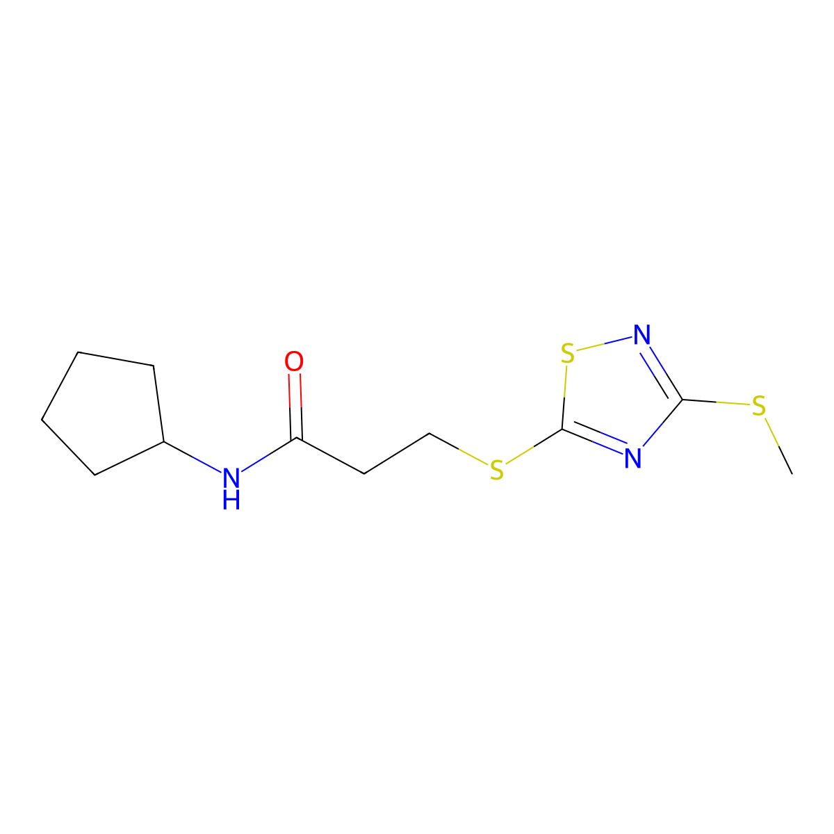 N-cyclopentyl-3-{[3-(methylthio)-1,2,4-thiadiazol-5-yl]thio}propanamide molecular structure, CAS 1293931-03-9