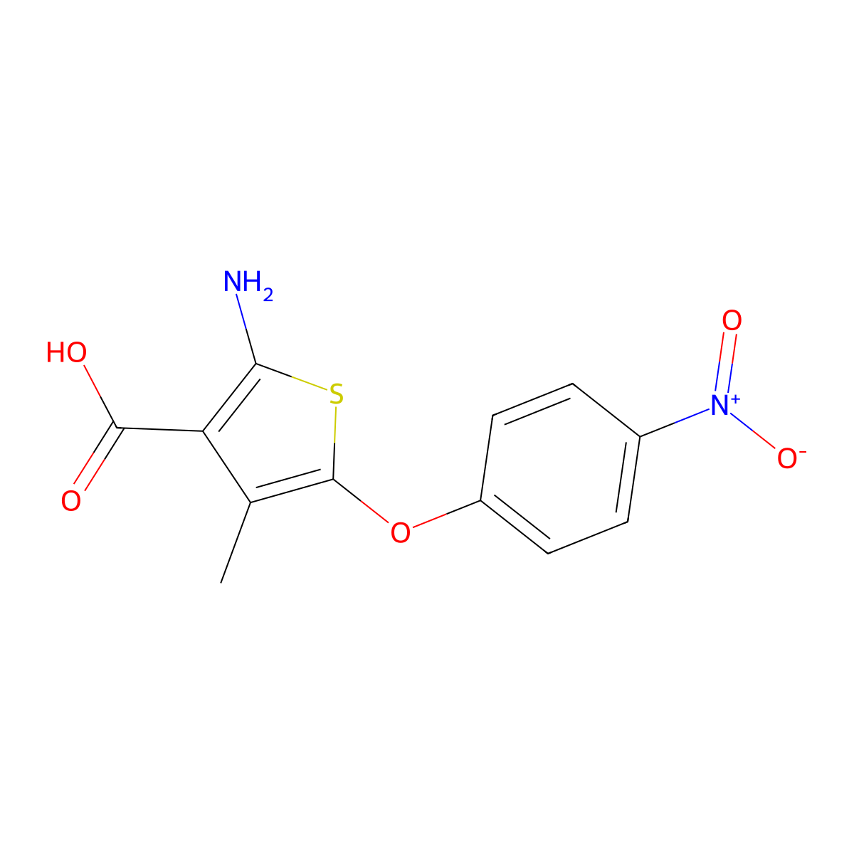2-Amino-4-methyl-5-(4-nitrophenoxy)thiophene-3-carboxylic acid molecular structure, CAS 1294011-16-7