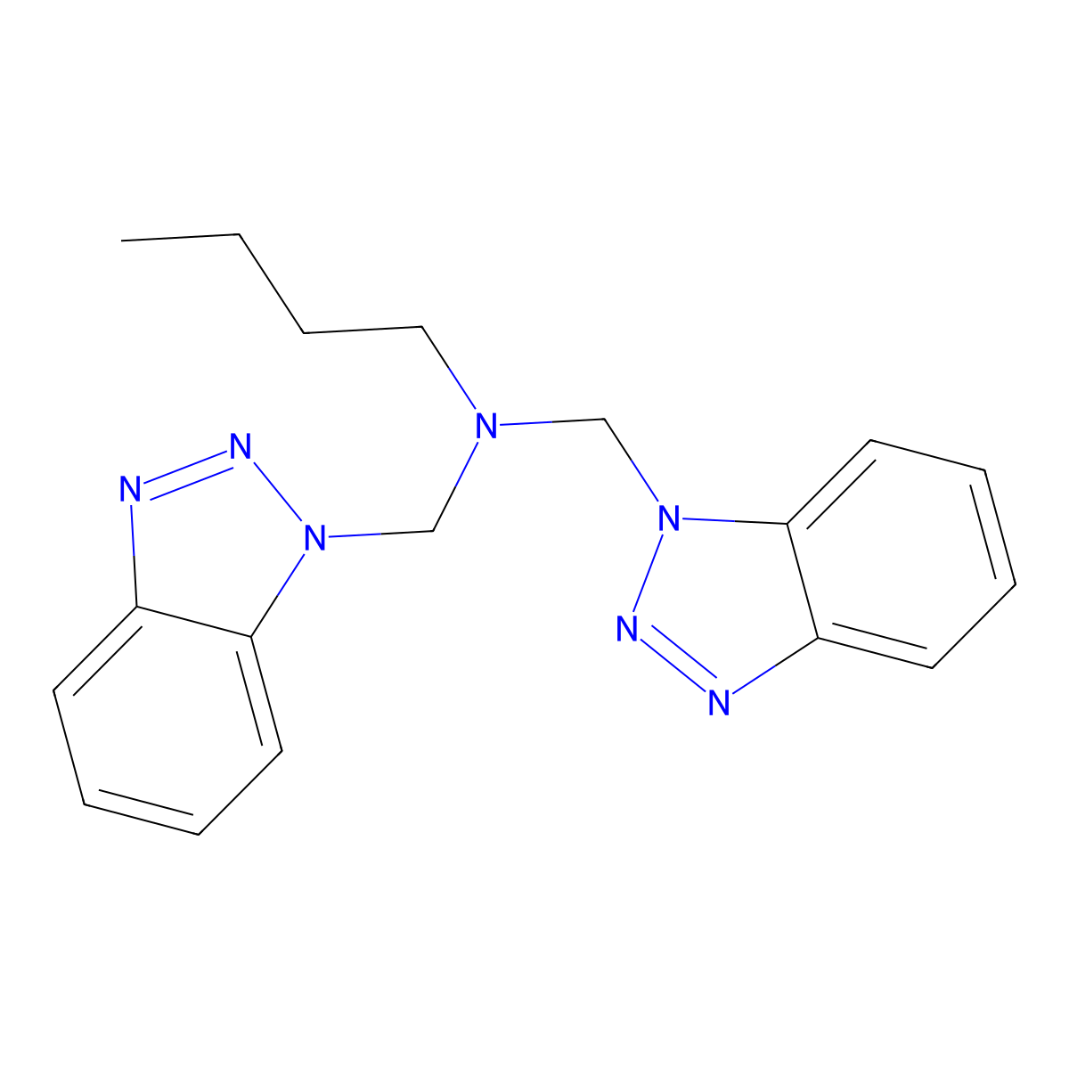 Bis(1H-1,2,3-benzotriazol-1-ylmethyl)(butyl)amine molecular structure, CAS 129410-28-2