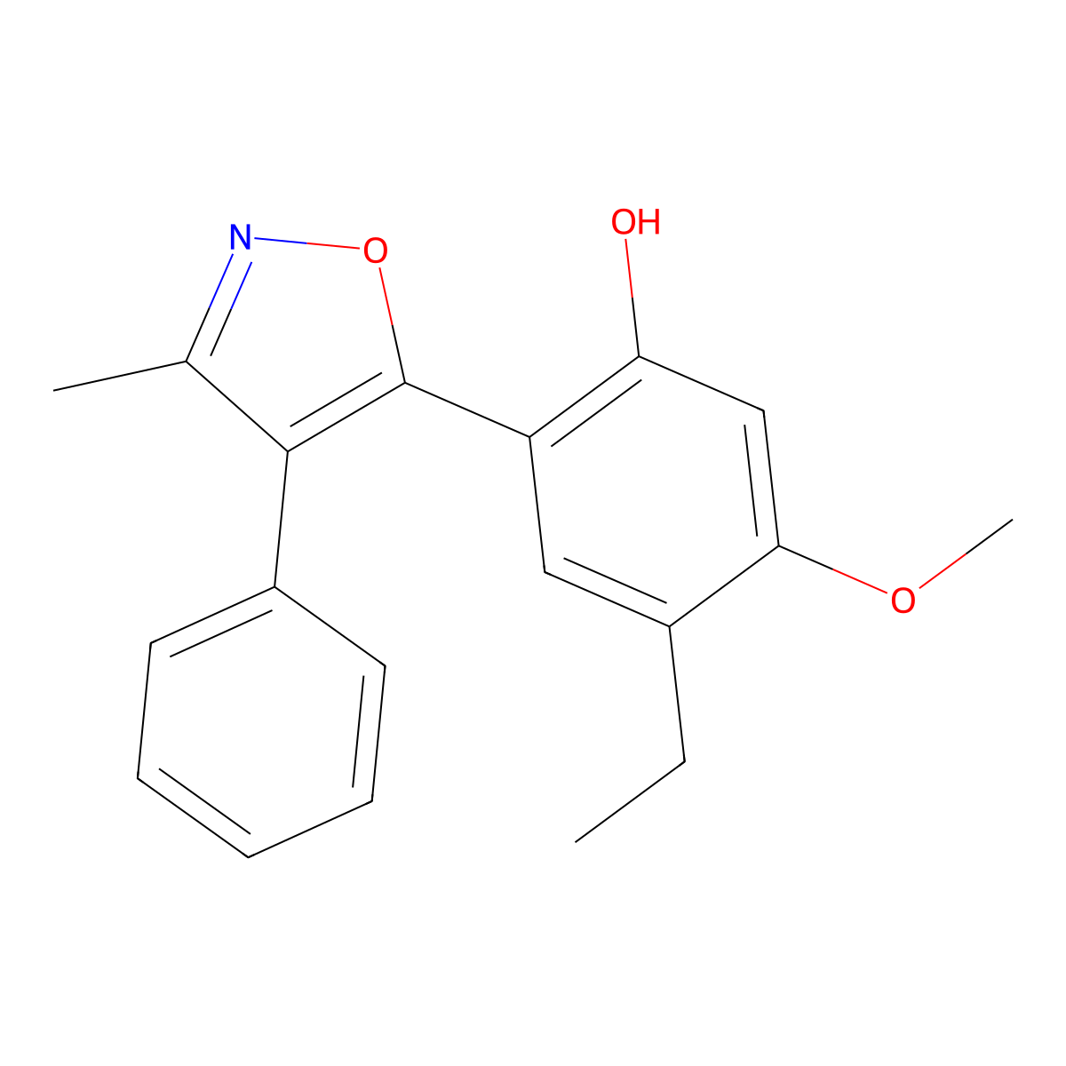 4-Ethyl-5-methoxy-2-(3-methyl-4-phenyl-1,2-oxazol-5-yl)phenol molecular structure, CAS 129414-81-9