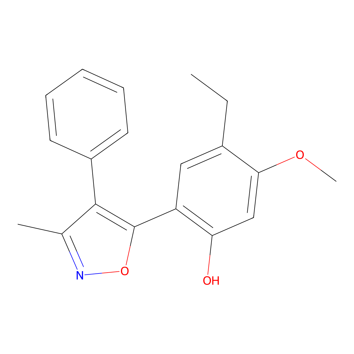 4-Ethyl-5-methoxy-2-(3-methyl-4-phenyl-1,2-oxazol-5-yl)phenol molecular structure, CAS 129414-81-9