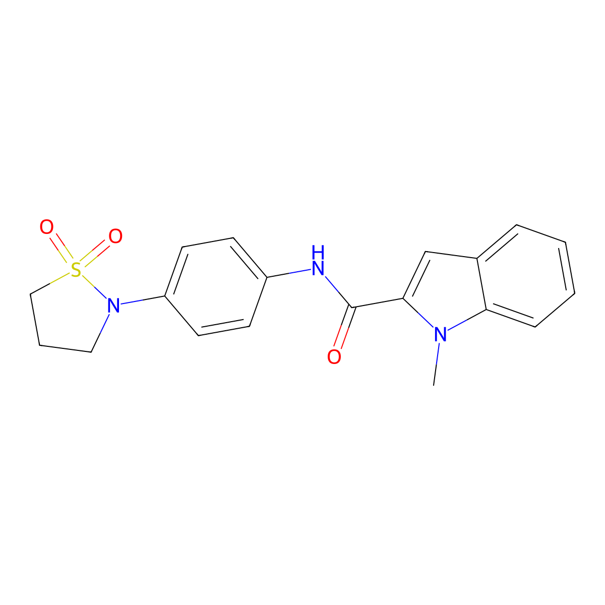 N-[4-(1,1-dioxido-1,2-thiazolidin-2-yl)phenyl]-1-methyl-1H-indole-2-carboxamide molecular structure, CAS 1294206-48-6