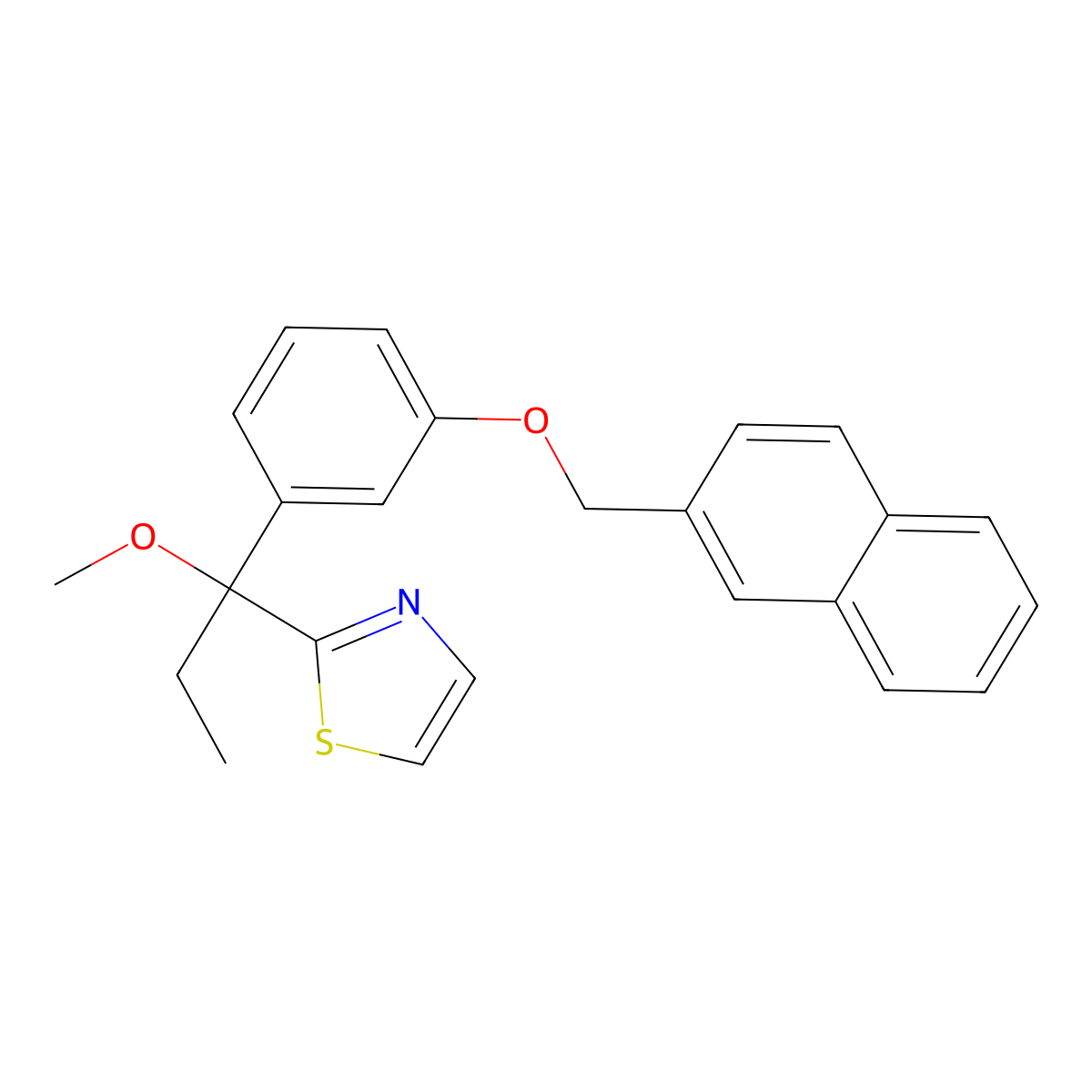 2-(1-Methoxy-1-(3-(2-naphthalenylmethoxy)phenyl)propyl)thiazole molecular structure, CAS 129424-08-4