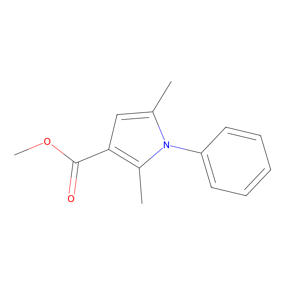 Methyl 2,5-dimethyl-1-phenyl-1H-pyrrole-3-carboxylate molecular structure, CAS 129435-80-9