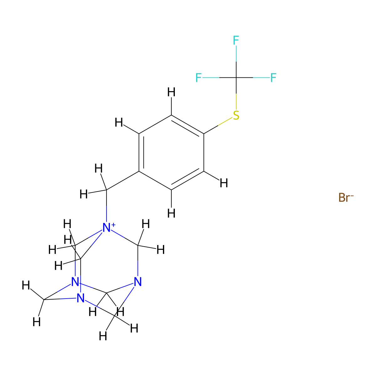Trifluoro(4-((1,3,5,7-tetraazatricyclo[3.3.1.1<3,7>]decyl)methyl)phenylthio)methane, hydrobromide molecular structure, CAS 1294450-67-1