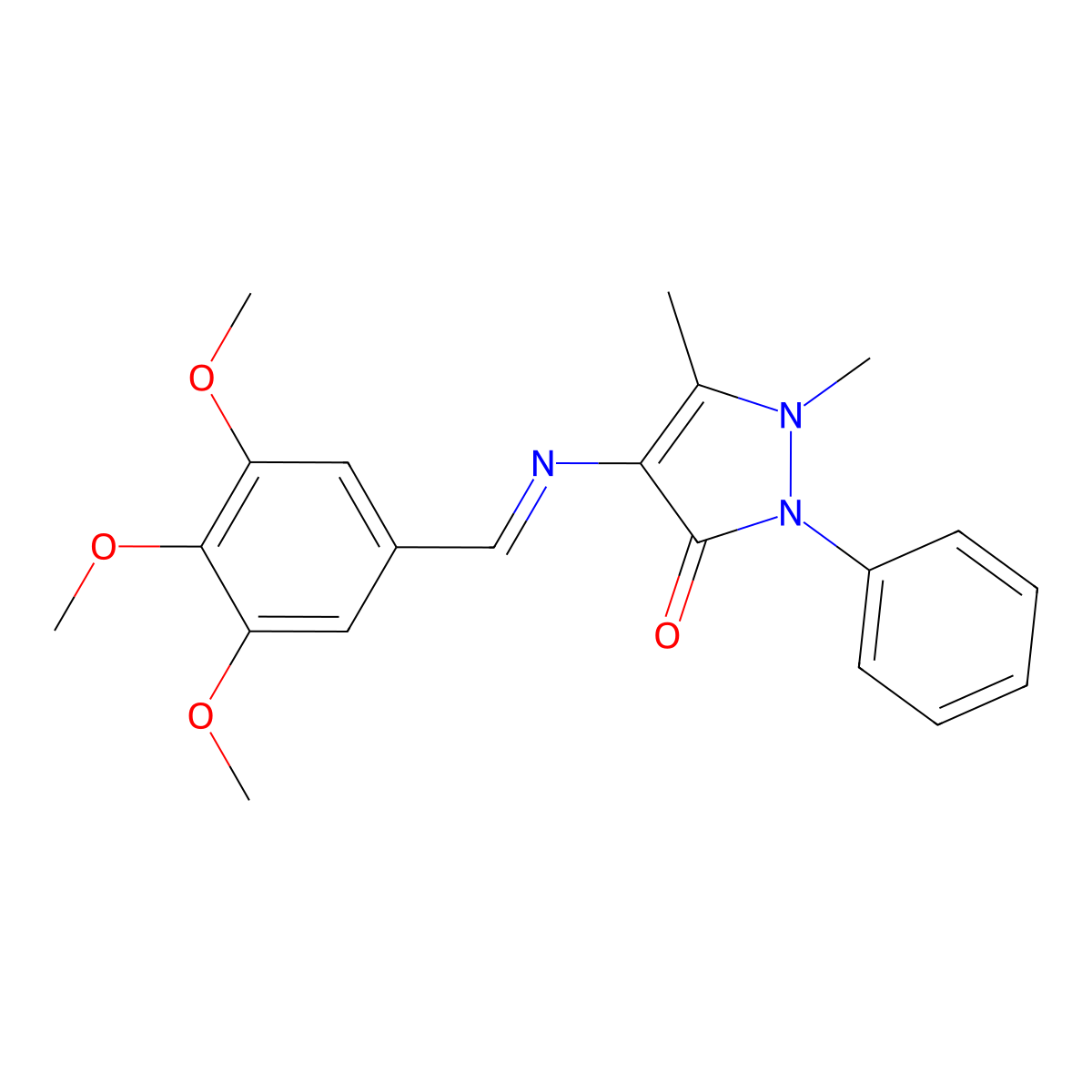 1,5-dimethyl-2-phenyl-4-{[(E)-(3,4,5-trimethoxyphenyl)methylidene]amino}-1,2-dihydro-3H-pyrazol-3-one molecular structure, CAS 1294452-46-2