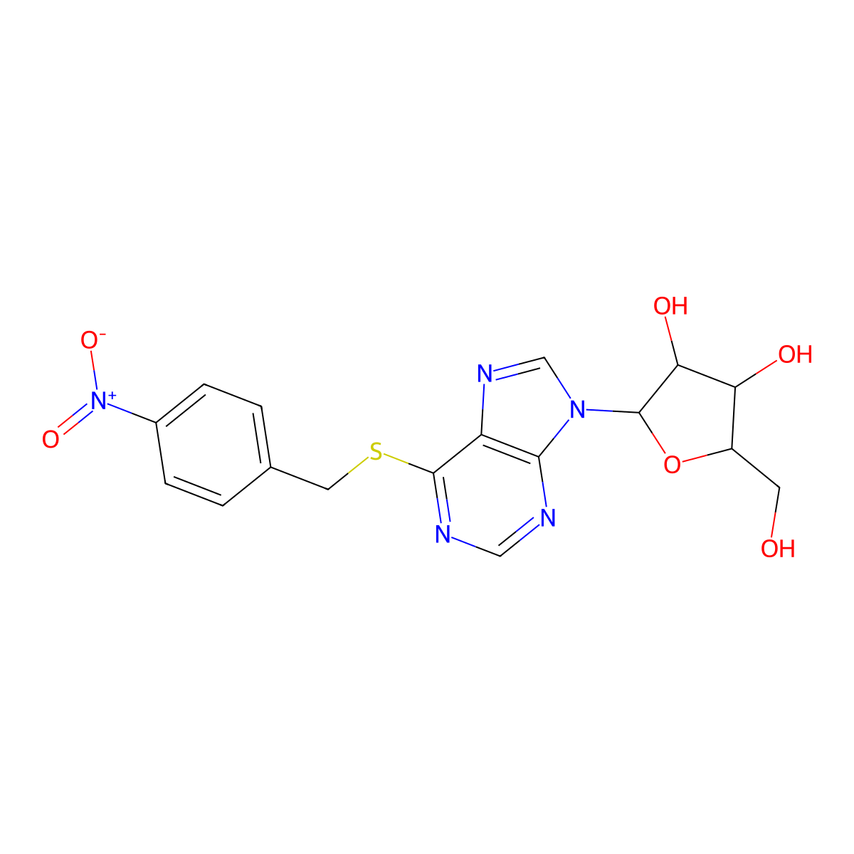 2-(Hydroxymethyl)-5-[6-[(4-nitrophenyl)methylsulfanyl]purin-9-yl]oxolane-3,4-diol molecular structure, CAS 1294455-79-0