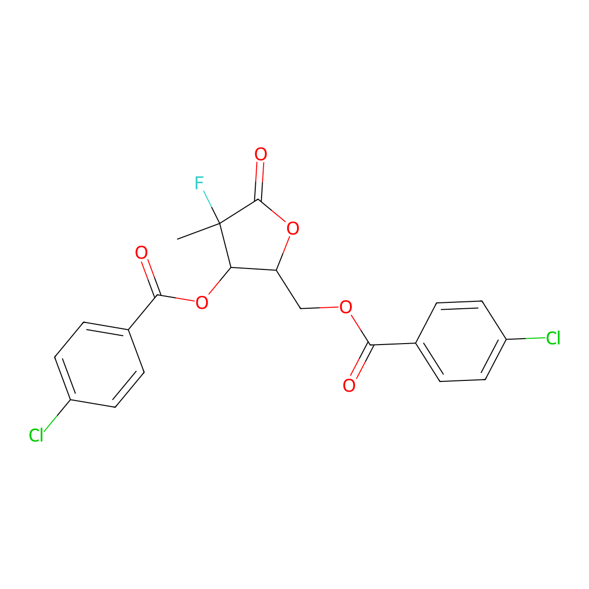 ((2R,3R,4R)-3-((4-Chlorobenzoyl)oxy)-4-fluoro-4-methyl-5-oxotetrahydrofuran-2-yl)methyl 4-chlorobenzoate molecular structure, CAS 1294481-79-0