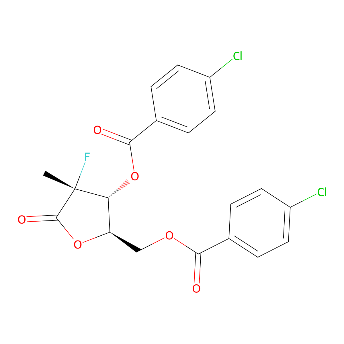 ((2R,3R,4R)-3-((4-Chlorobenzoyl)oxy)-4-fluoro-4-methyl-5-oxotetrahydrofuran-2-yl)methyl 4-chlorobenzoate molecular structure, CAS 1294481-79-0
